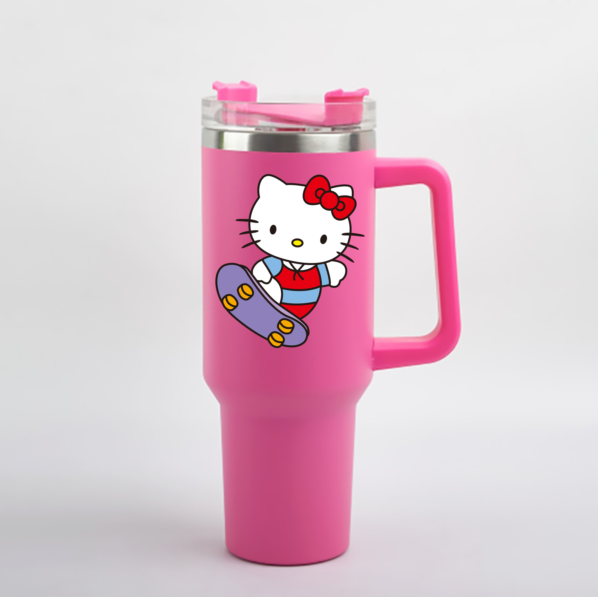 （画像用） Hello Kitty ハローキティ 1200mL車用タンブラー - クリスタルステッカー（プラスチックストロー付き）